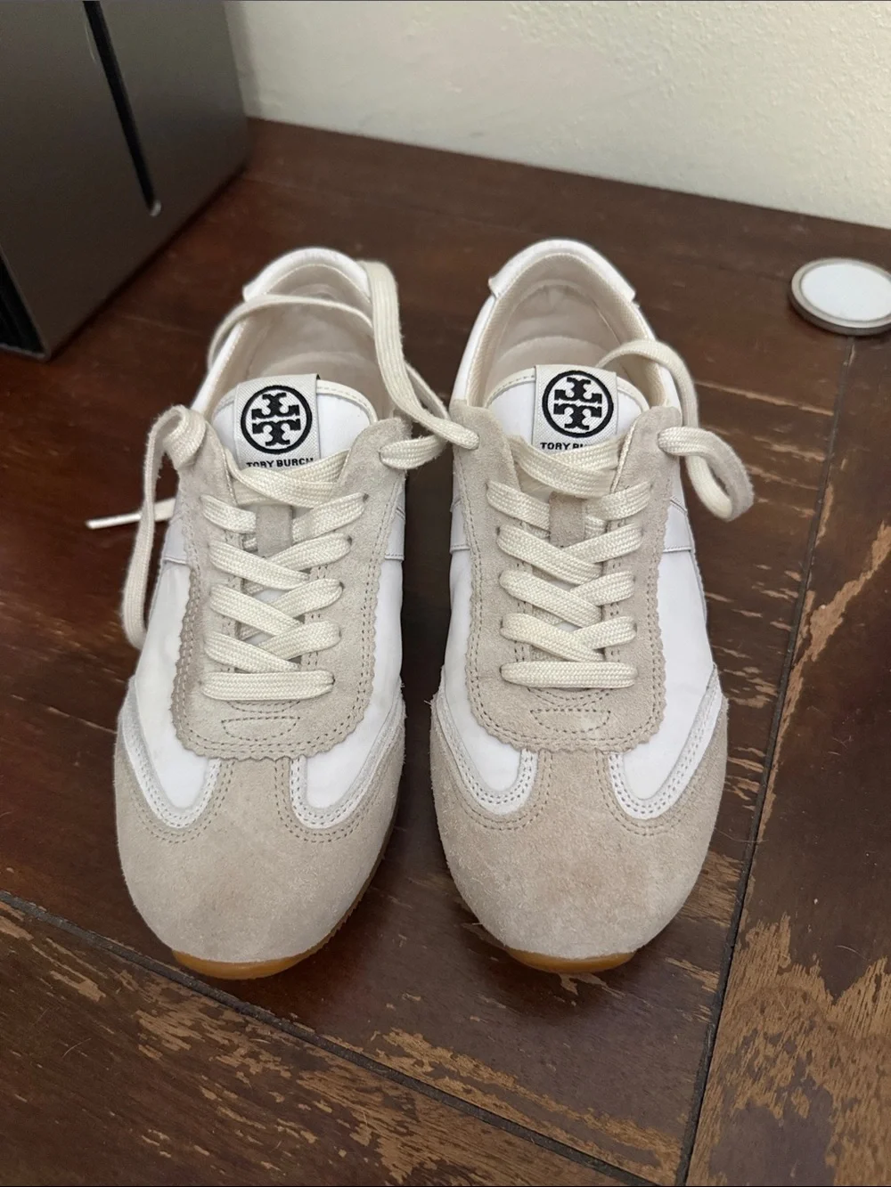 Tory Burch Neutral Suede & Leather Sneakers - Cream/White